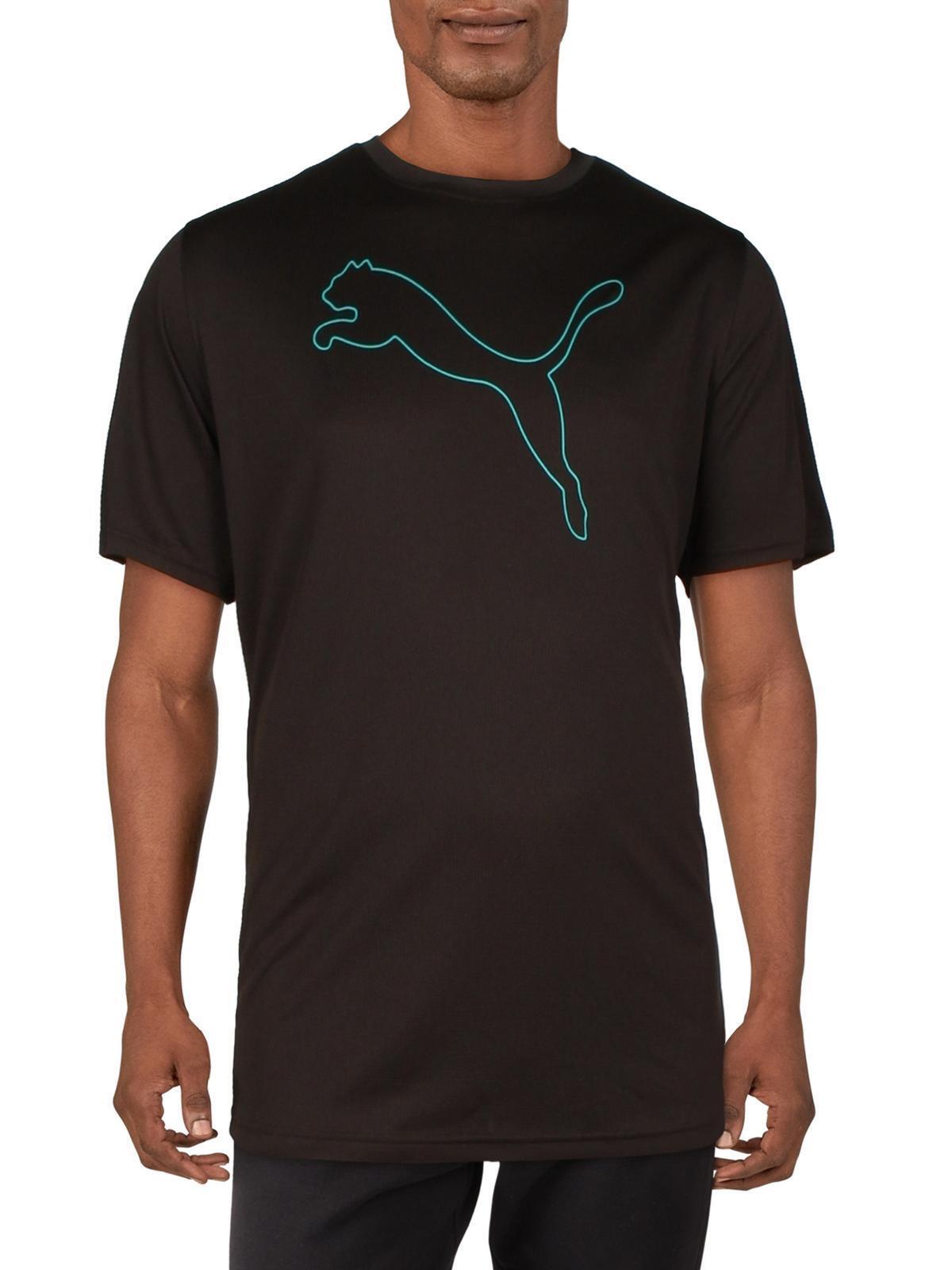 Puma Men's Performance Cat Tee Shirt Black aqua Blue Large