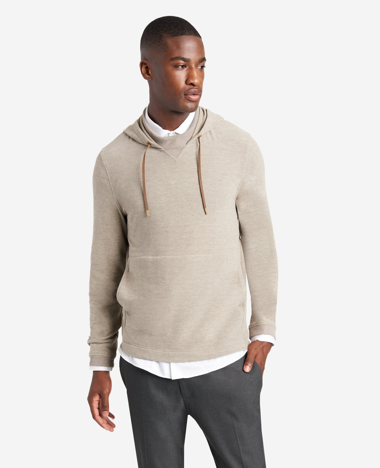 Kenneth Cole Men's Drawstring Hoodie Sweatshirt Tan Medium