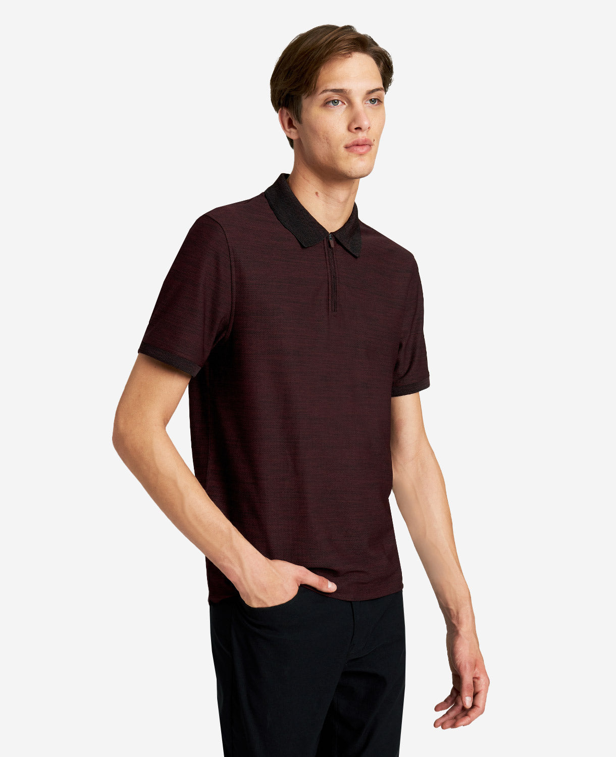 Kenneth Cole Knit Zip Polo Shirt Burgundy Dark Red Large