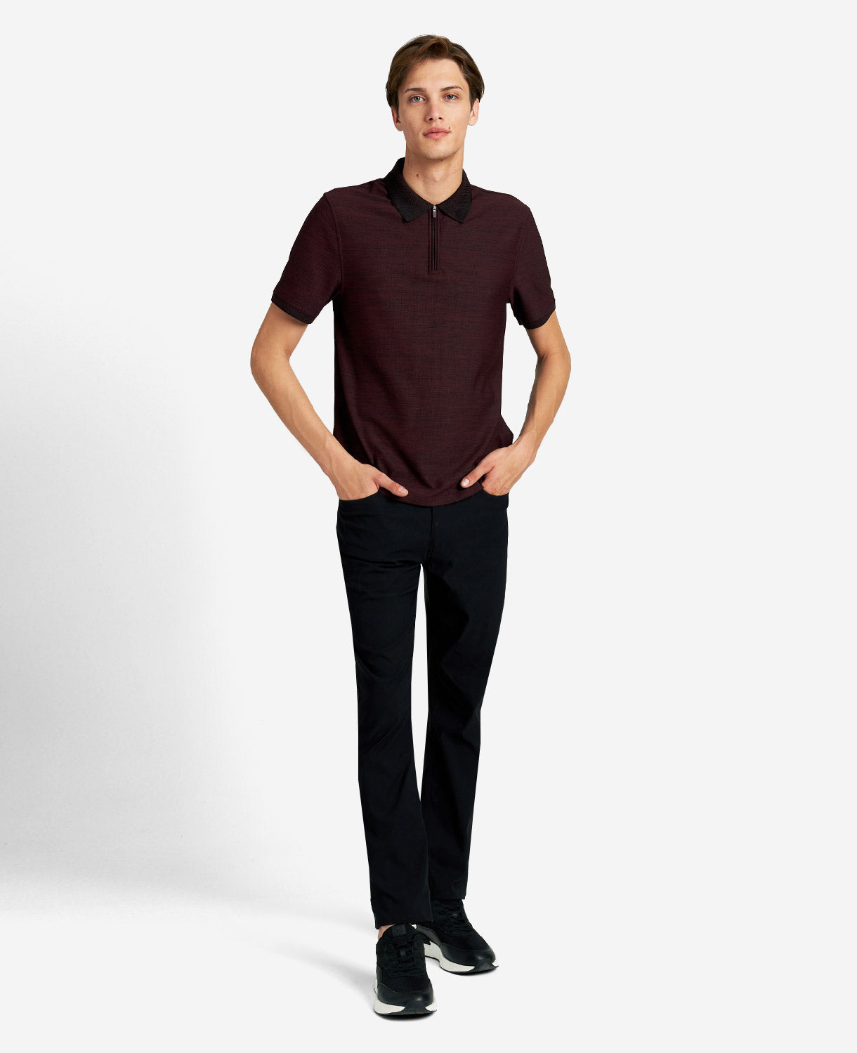 Kenneth Cole Knit Zip Polo Shirt Burgundy Dark Red Large