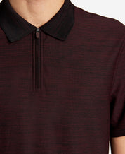 Kenneth Cole Knit Zip Polo Shirt Burgundy Dark Red Large