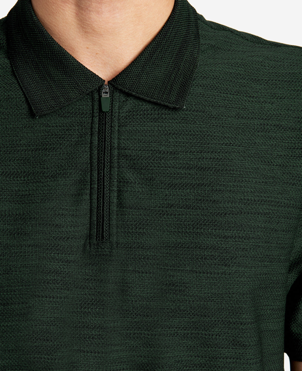 Kenneth Cole Mens Dark Green Heather Performance Knit Zip Polo Shirt Green Large