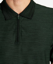 Kenneth Cole Mens Dark Green Heather Performance Knit Zip Polo Shirt Green Large