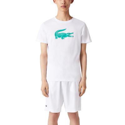 Lacoste Men's Short Sleeve White Tee With Greenfinch Crocodile Logo  Size 9
