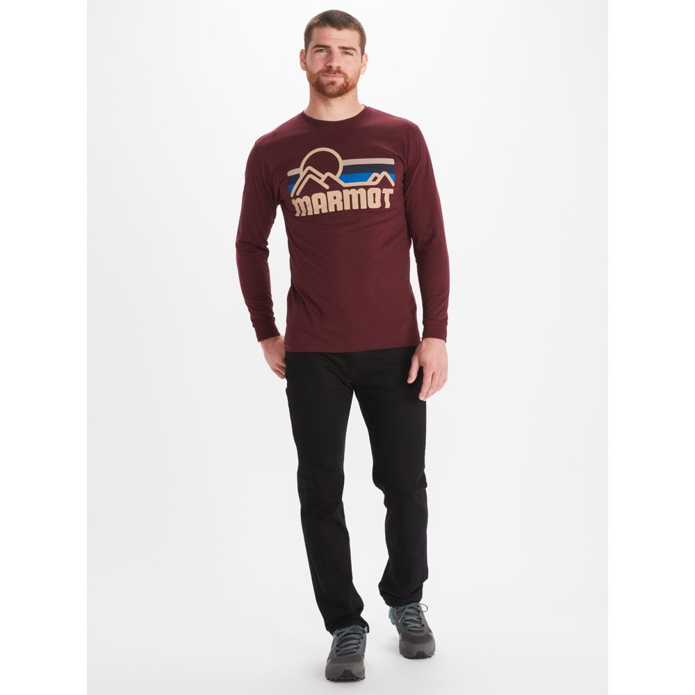 Marmot Mens Coastal Crewneck Graphic Long Sleeve T Shirt Burgundy Red Large