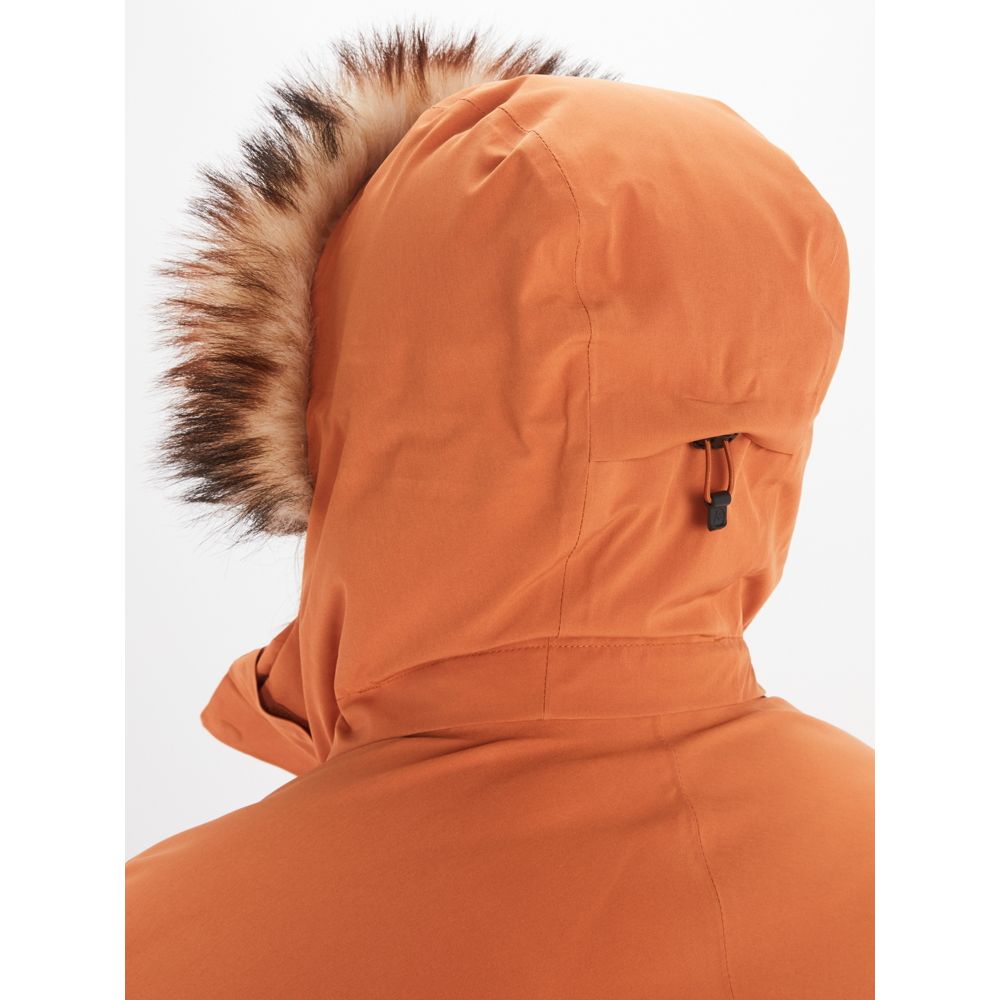 MARMOT Men's Yukon II Down Parka Coat Copper Orange Faux Fur Trim XL