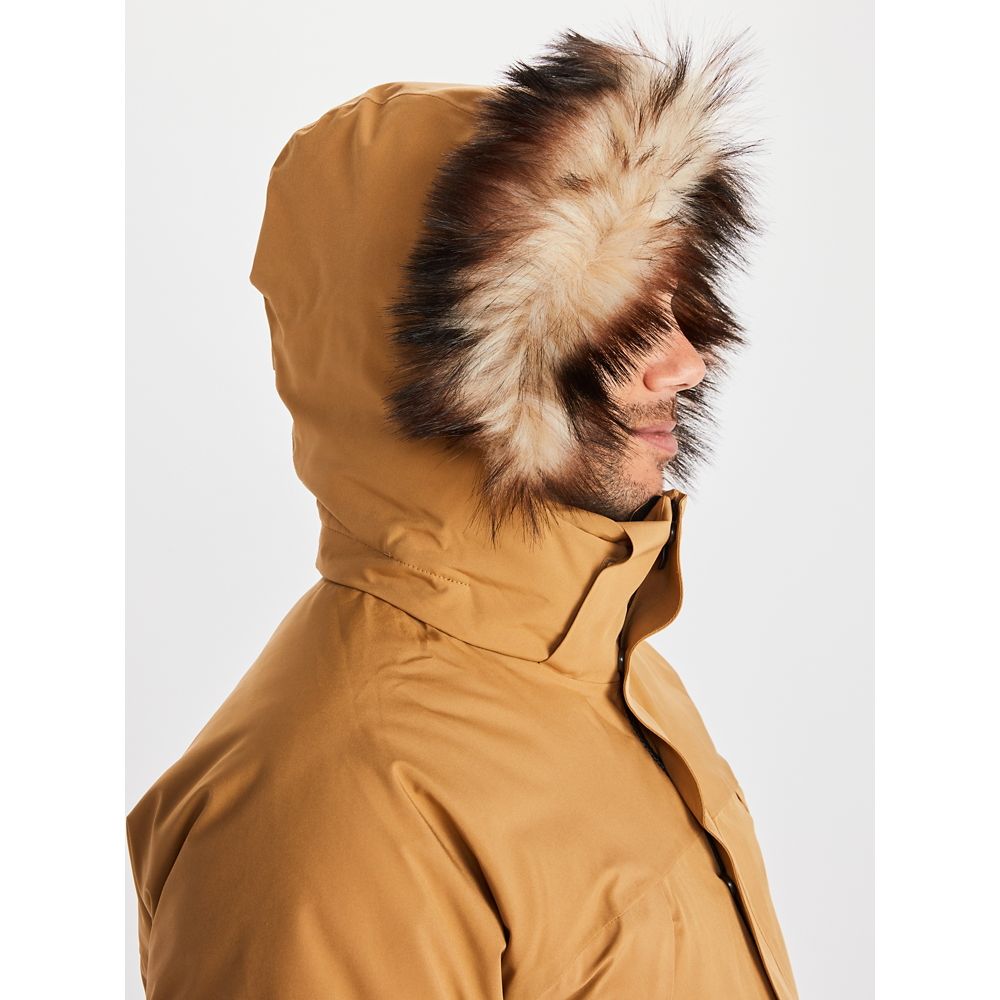 MARMOT Men's Yukon II Down Parka Coat Copper Orange Faux Fur Trim Large