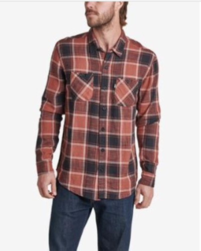 REEF Mens Hedford Long Sleeve Shirt Mahogany Rust Plaid XL
