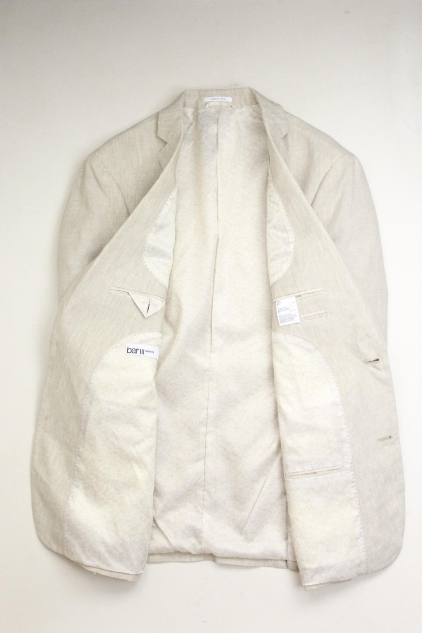 Bar Iii Mens Slim fit Suit Jacket Blazer 42 L Beige Solid