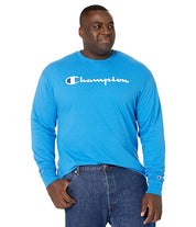Champion Mens Script Logo Long Sleeve T Shirt Blue 2XL