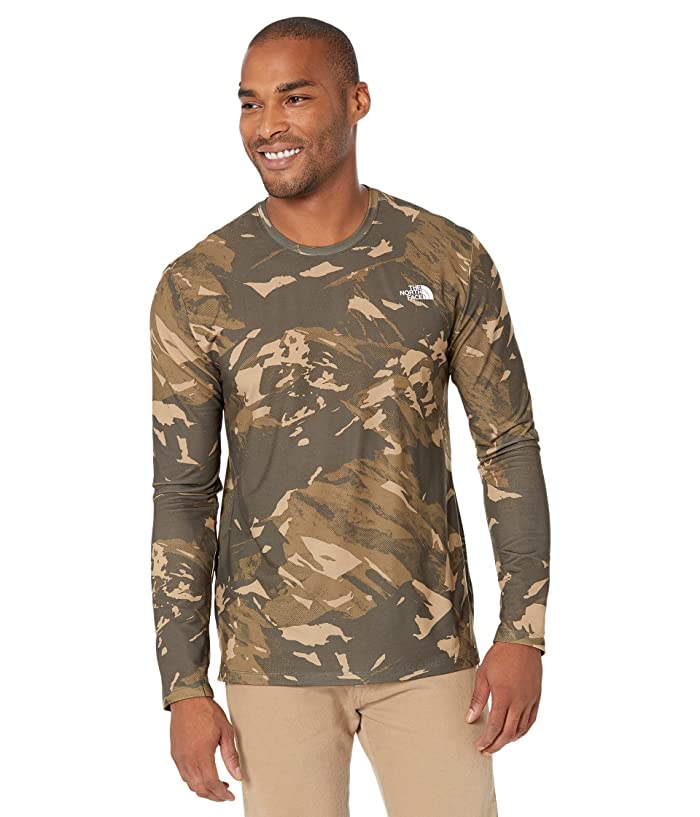 The North Face Men's Long Sleeve Crewneck T Shirt Taupe Green Camo Medium