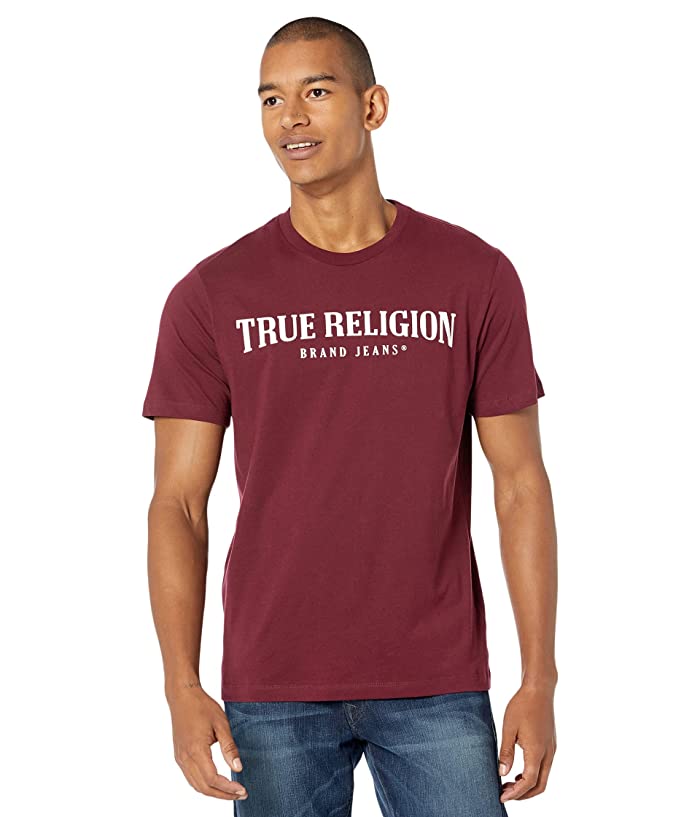 True Religion Men's Flocked Arch Tshirt Dark Burgundy 2XL