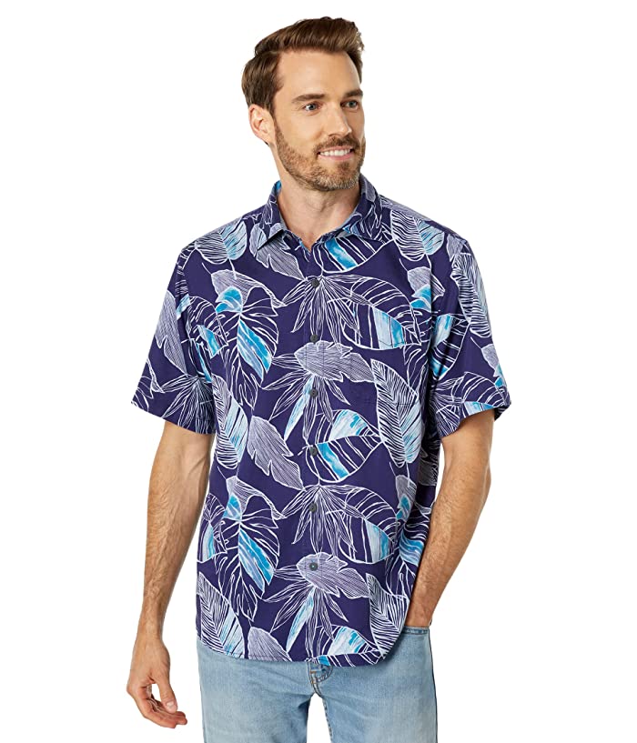 Tommy Bahama Men's Bonita Cove Leaf Print Camp Shirt  Kingdom Blue  Medium