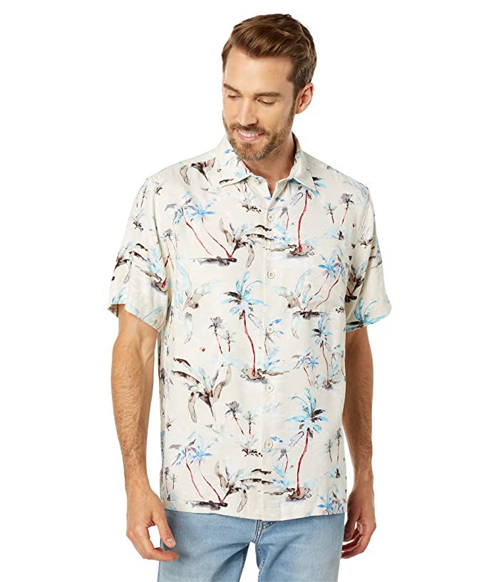 Tommy Bahama Men's Glass Beach Palms Jacquard Shirt Abalone Brown XXL Silk Hawaiian