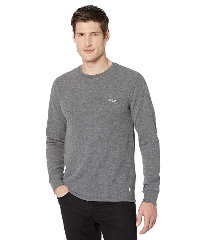 Polo Ralph Lauren Men's Waffle Knit Long Sleeve Thermal Pajama Shirt Grey Medium