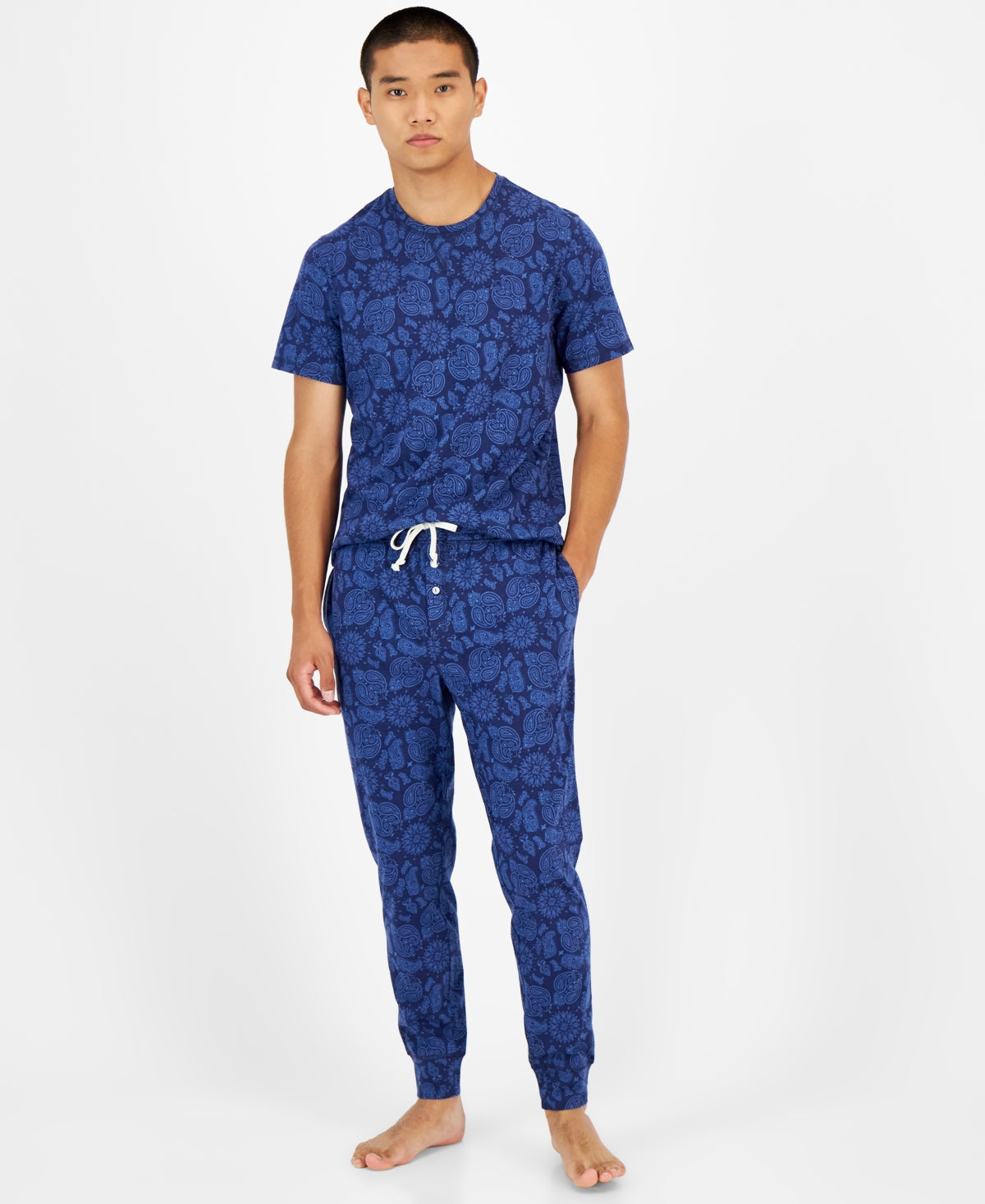 Sun Stone Mens Bandana Print Pajama Crewneck T Shirt Navy Large