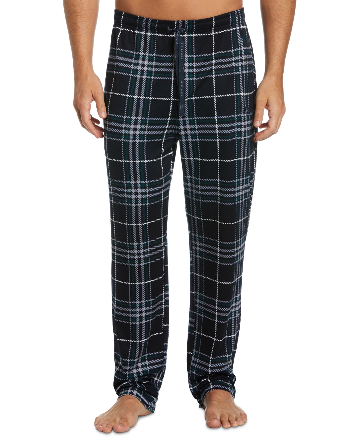 Perry Ellis Portfolio Men's Plaid Knit Pajama Pants Dark Green XL
