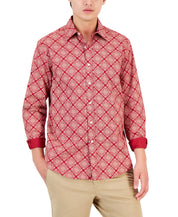 Club Room Mens Mono Medal Button Down Shirt Red Small
