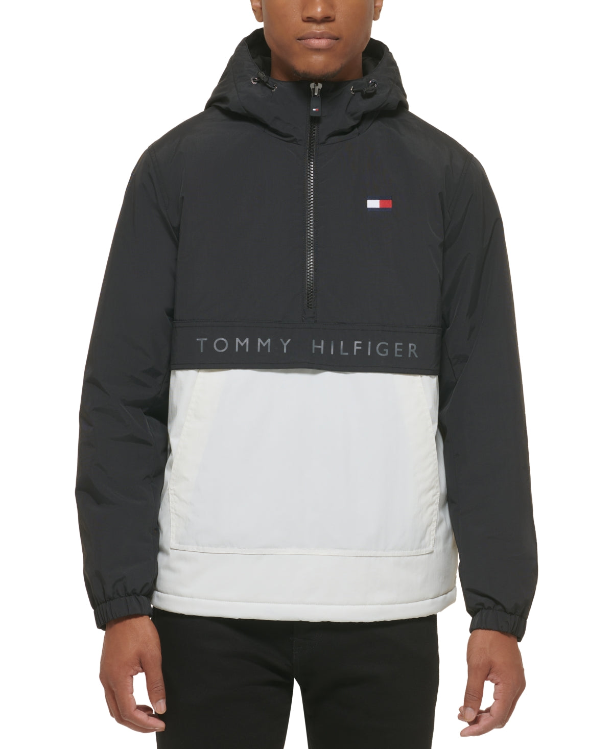 Tommy Hilfiger Men's Taslan Popover Hooded Jacket Coat White Combo 2XL