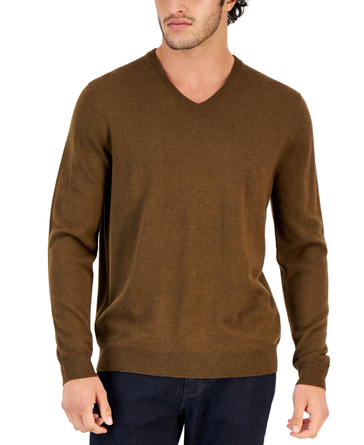 Club Room Men's V-neck Merino Wool Sweater Dark Brown Large