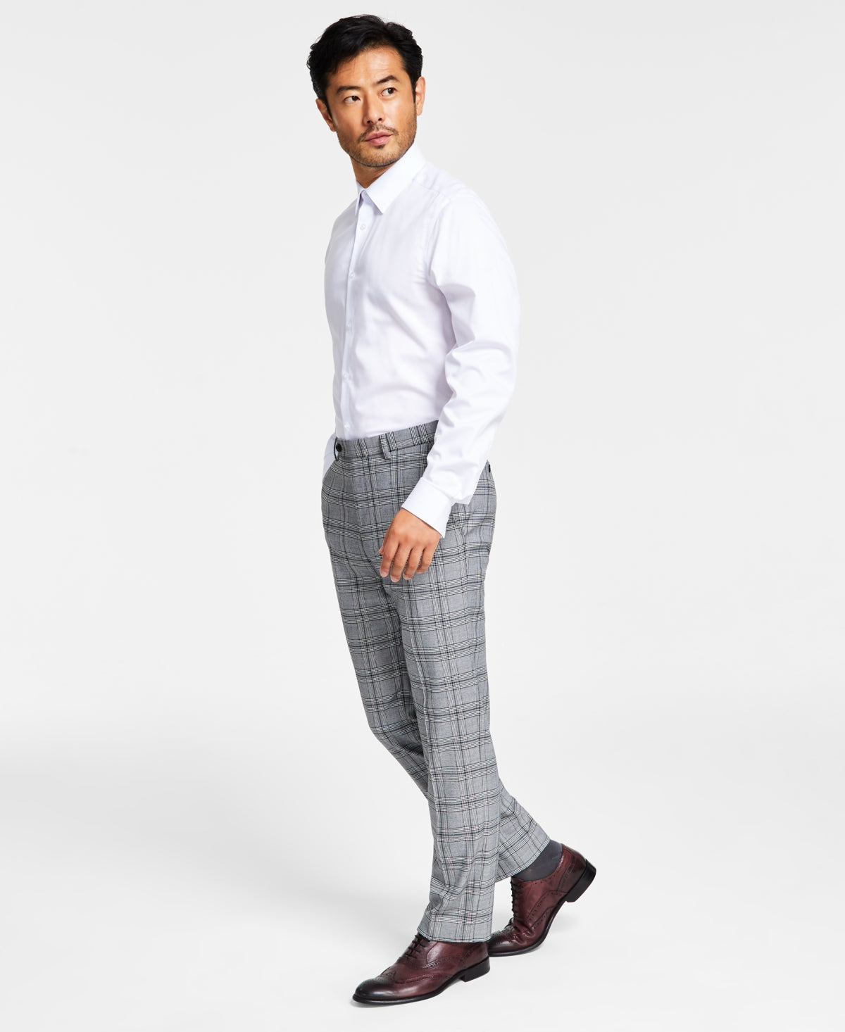 Alfani Mens Slim Fit Black White Plaid Dress Pants 33 x 32