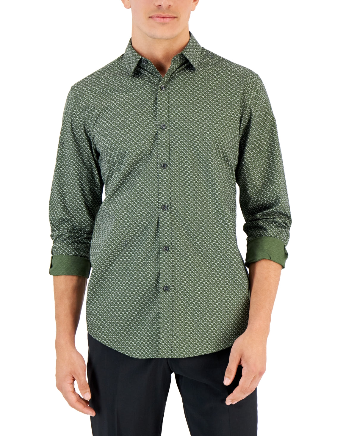 Alfani Men's Abby Geo Print Button Down Shirt Costa Green Large