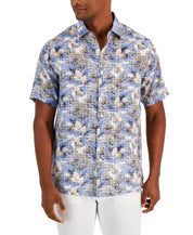 Club Room Mens Linen Floral Button Up Shirt Blue XXL 2XL
