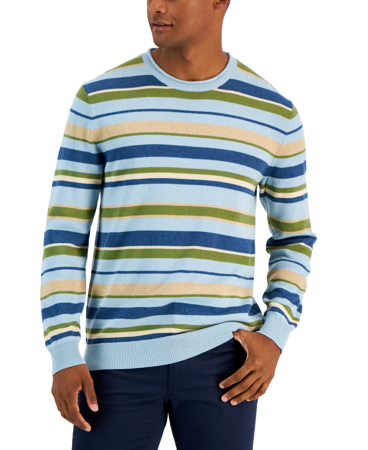 Club Room Men's Striped Knit Pullover Sweater Dark Blue Small