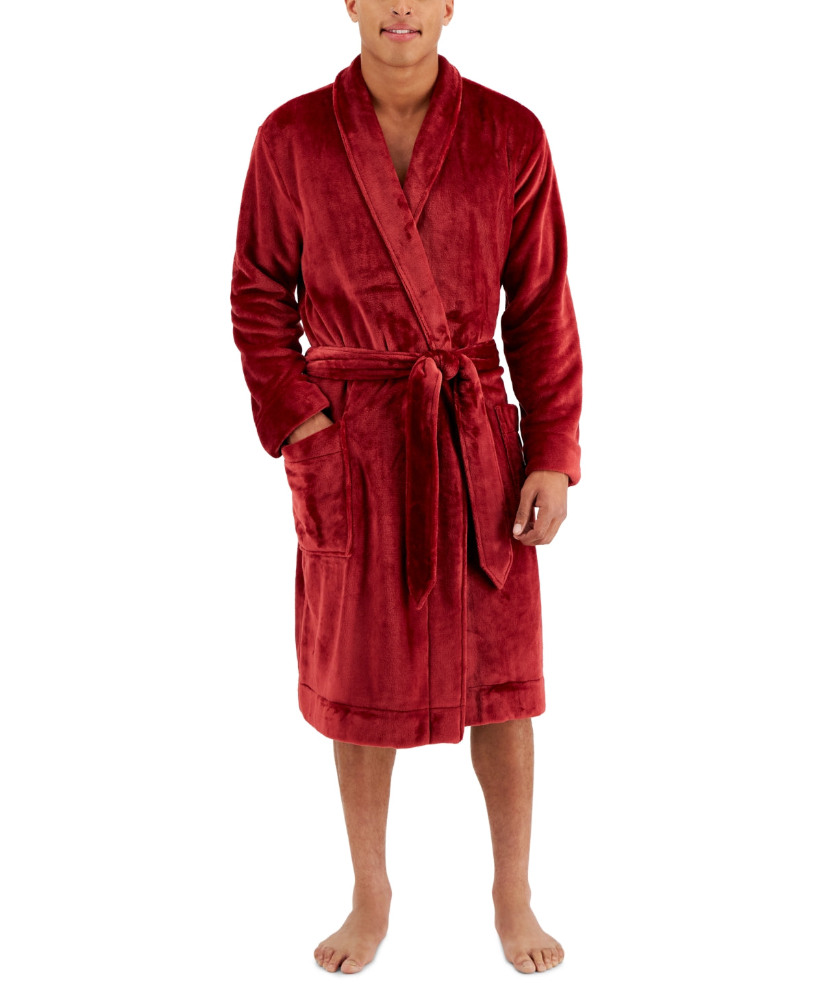 Club Room Men's Plush Merlot Red Robe Medium