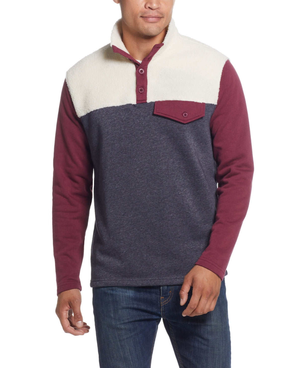 Weatherproof Vintage Men's Knit Pullover Shirt Navy Blue Red Heather XL