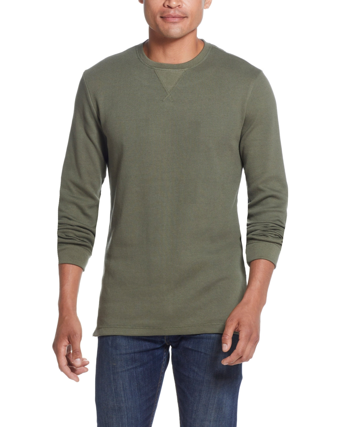 Weatherproof Vintage Men's Long Sleeved Waffle Crewneck T Shirt Green Large