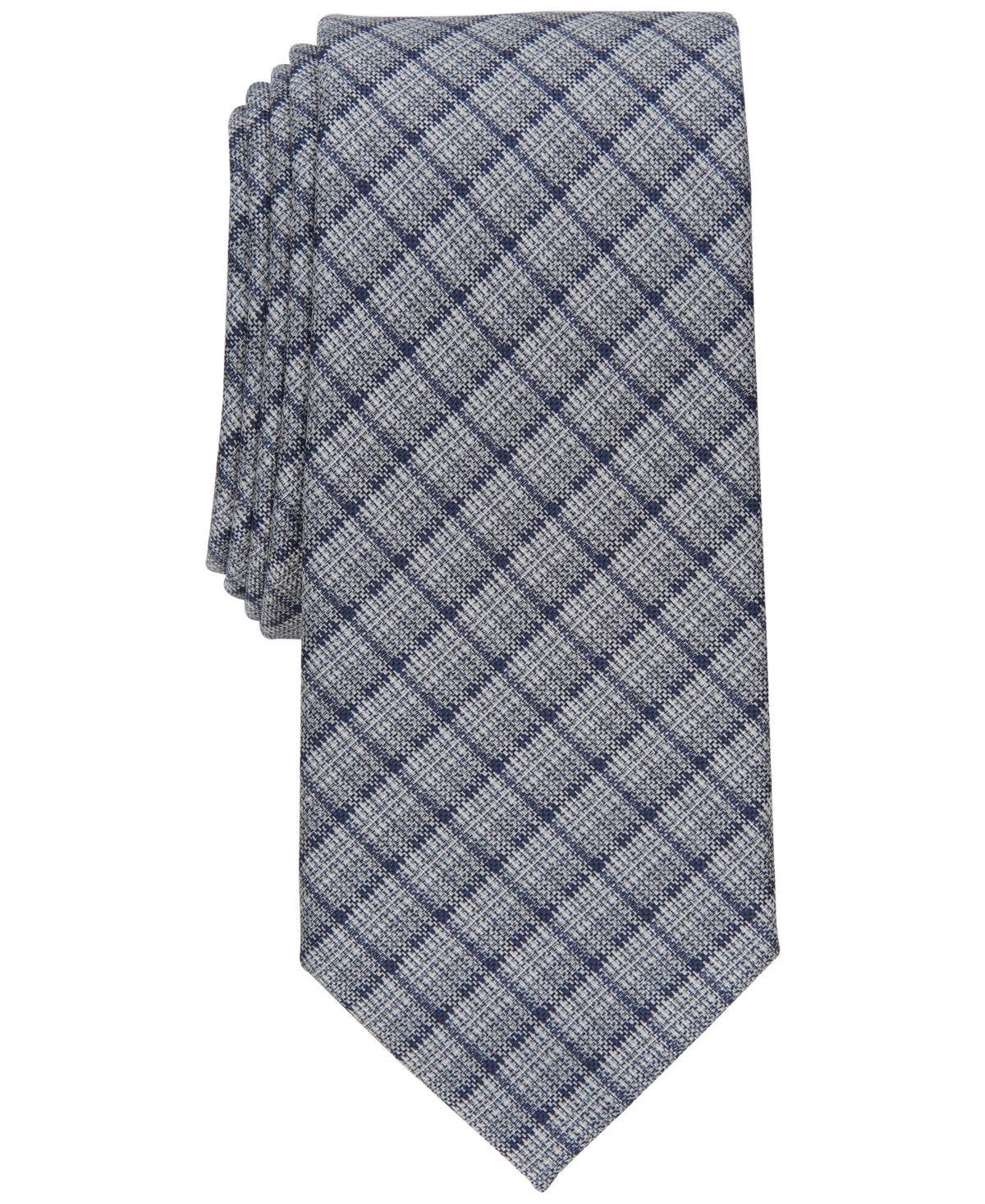 Alfani Mens Necktie Gino Plaid Slim Tie Grey One Size