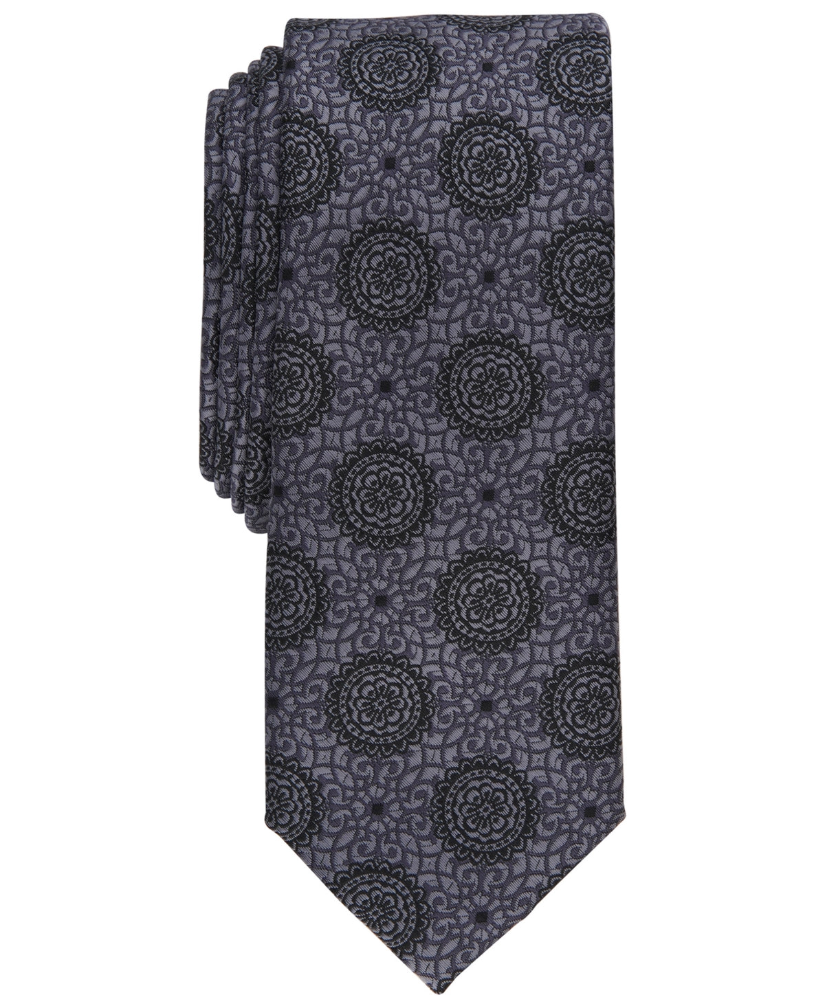 Bar Iii Mens Regular fit Tie Necktie One Size Black Brussels Medallion