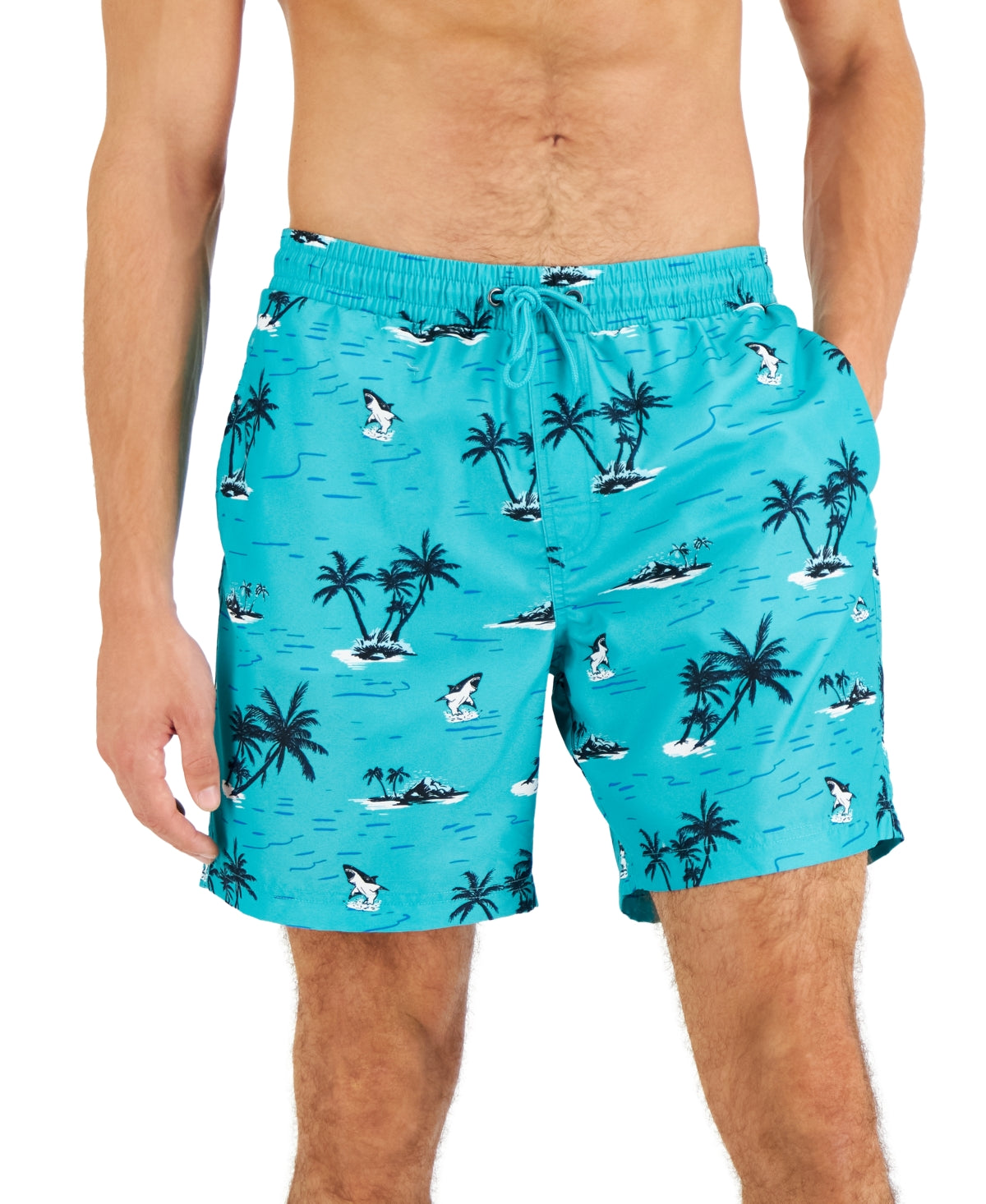 Club Room Men's Tropical Swim Trunks Crisp Teal Blue Green Combo Small