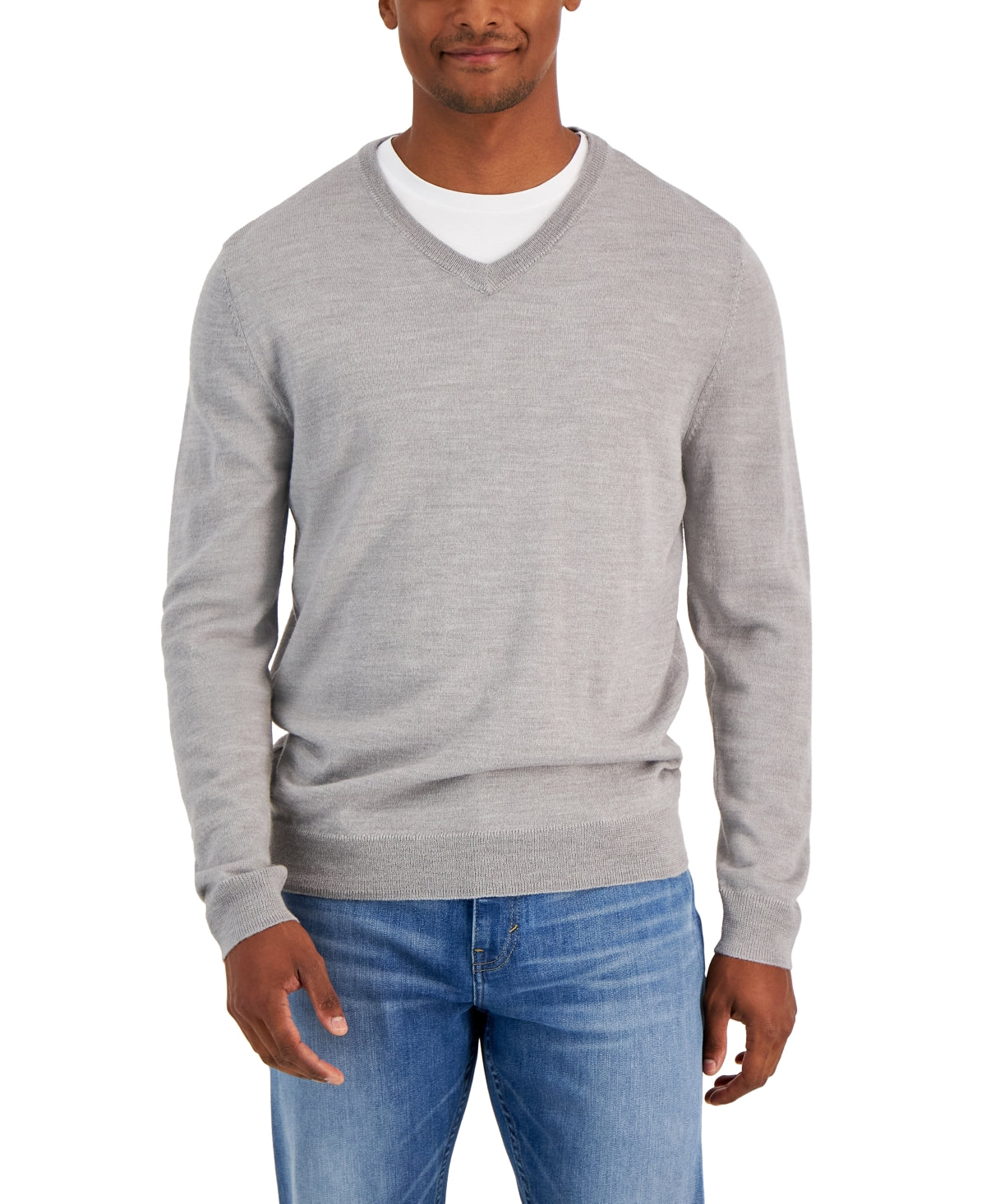 Club Room Mens Solid V Neck Sweater Smoke Heather Small