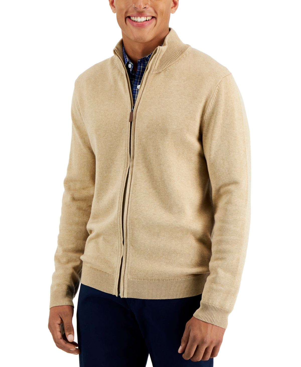 Club Room Men's Full-Zip Sweater Toast Heather Large
