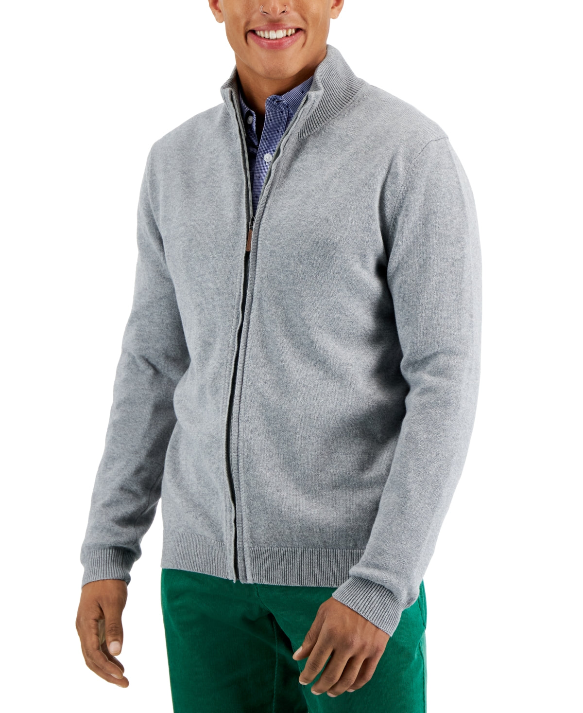 Club Room Men's XL Full-Zip Sweater Soft Grey Heather