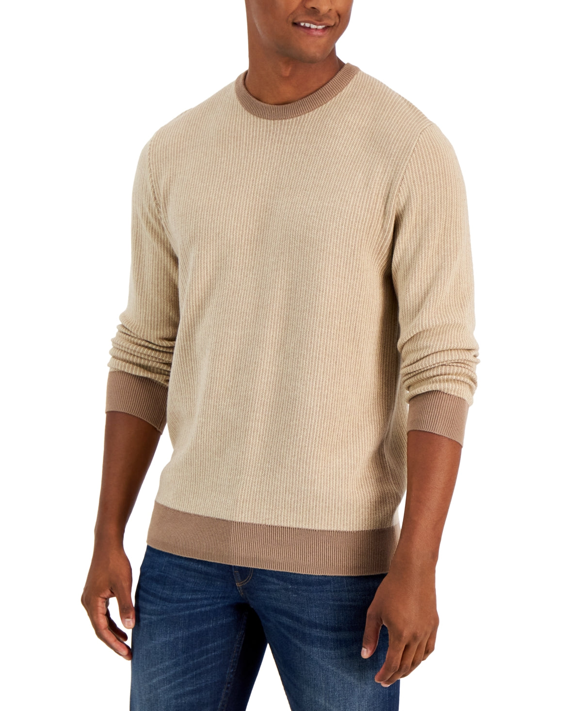 Club Room Men's Two-tone Crewneck Sweater Brown Xl