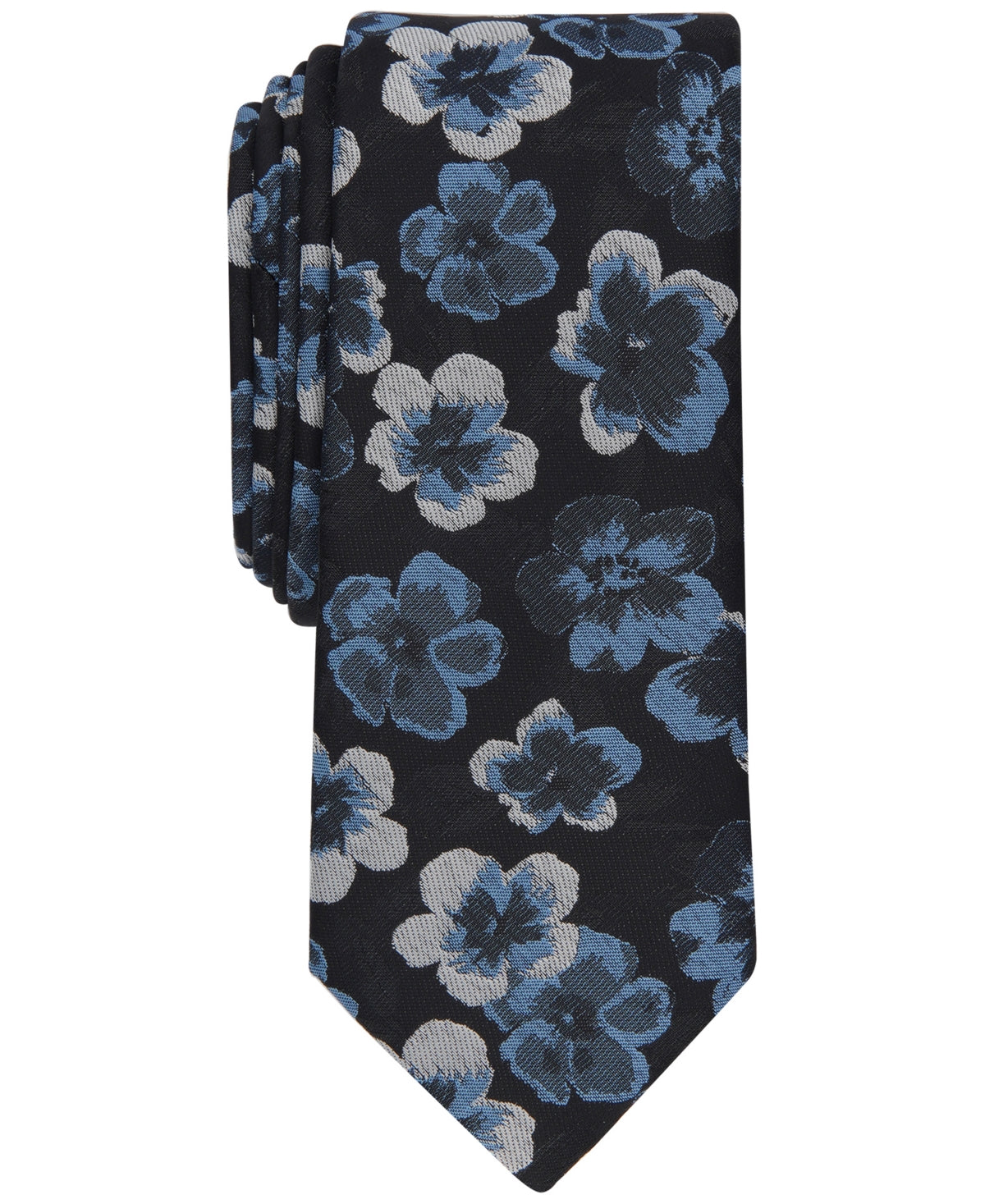 Bar III Mens Hill Floral Print Tie Light Blue Necktie