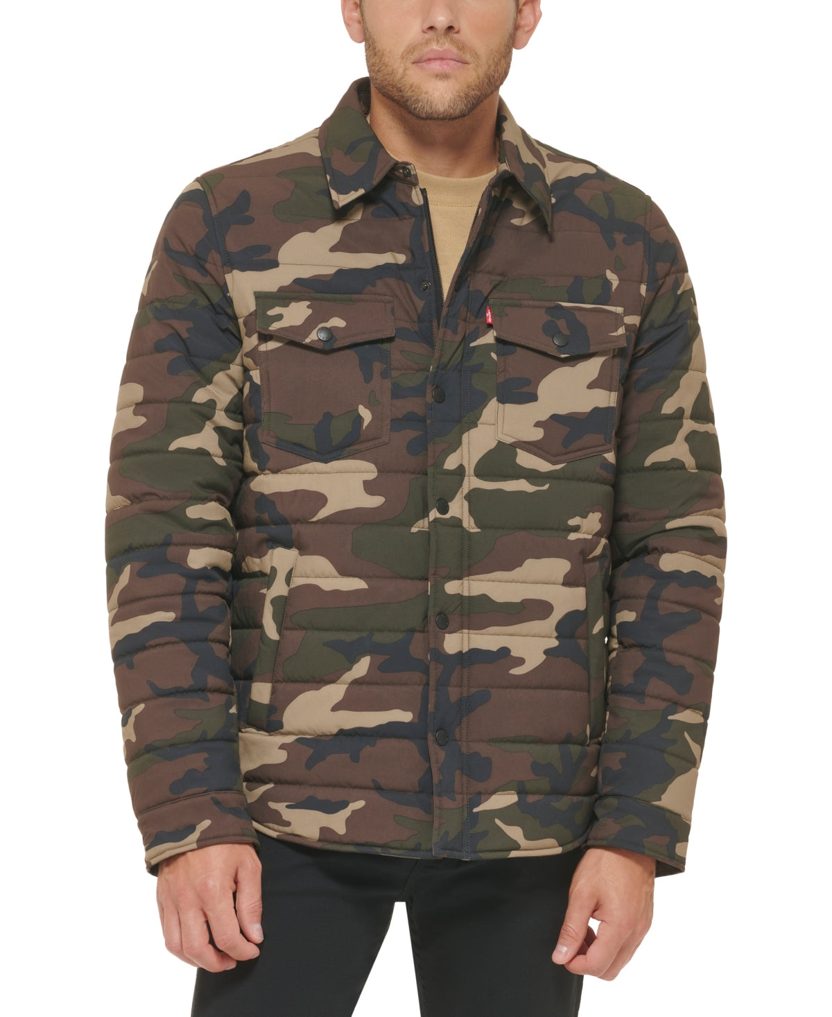 Levi's Men's Quilted Shacket Shirt Jacket Camo Green Large