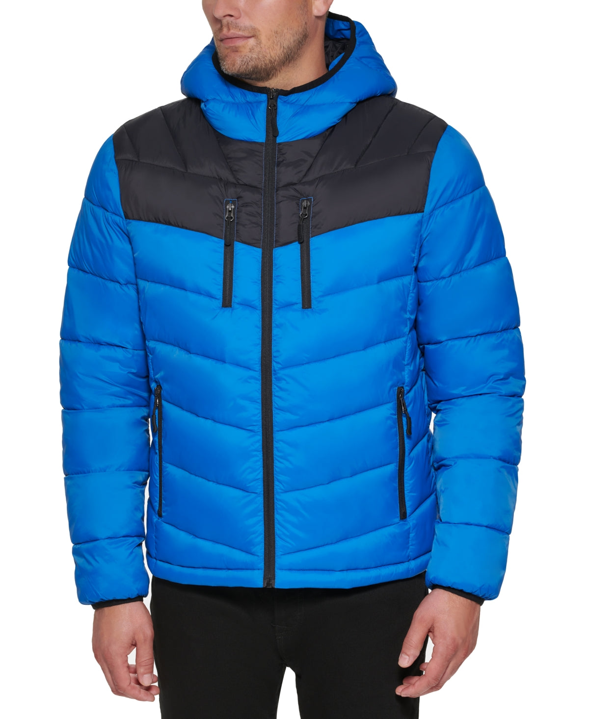 Club Room Men Regular fit Puffer Jacket Coat Medium Blue Solid