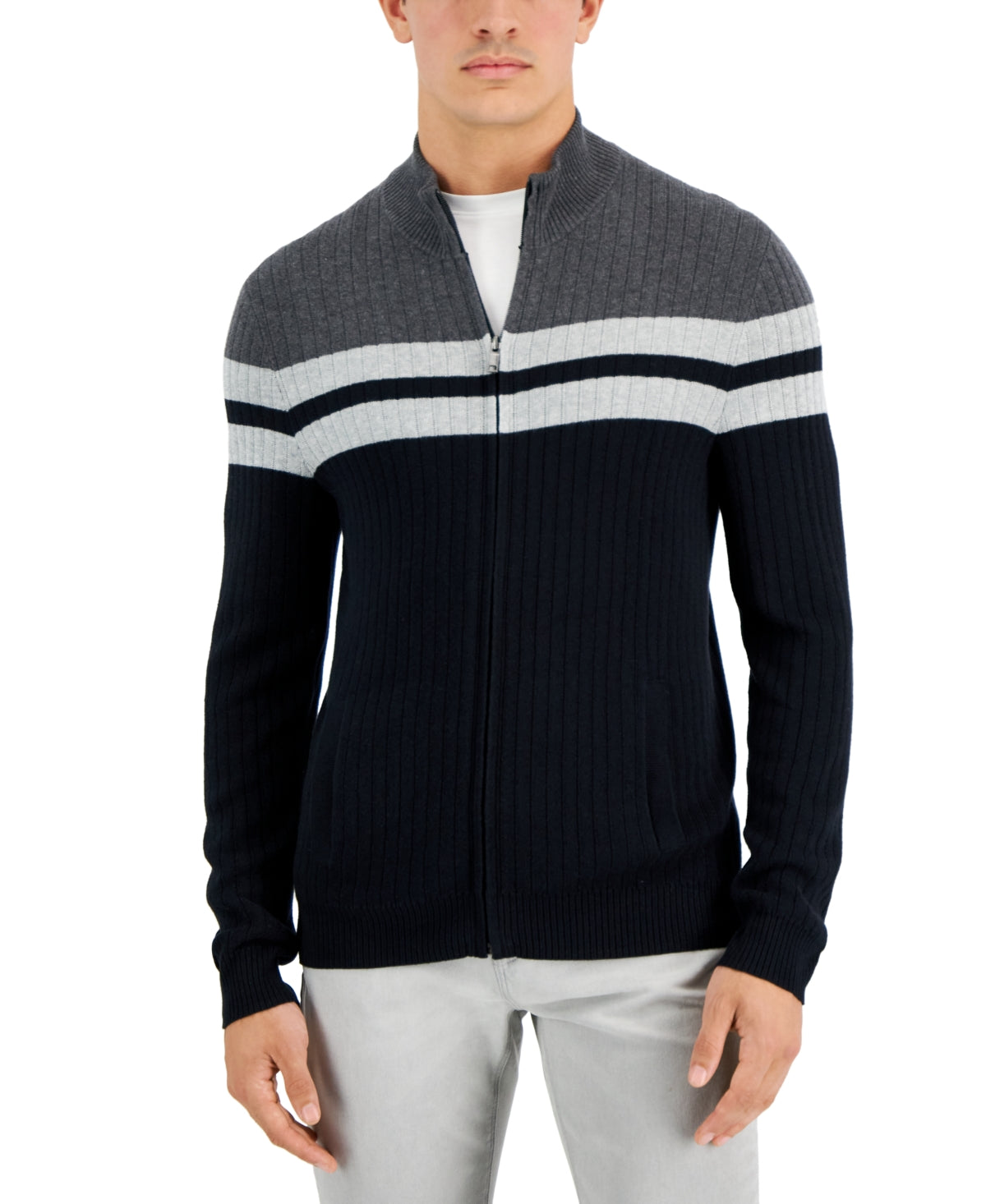 Alfani Men's Colorblocked Stripe Cardigan Black Xxl