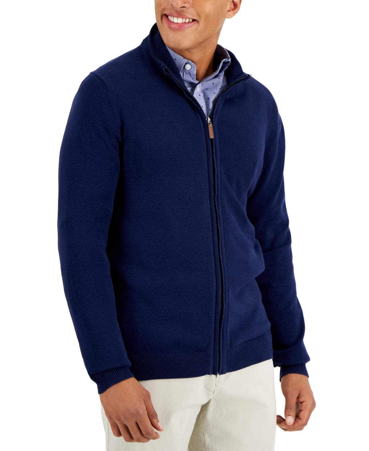Club Room Men's Full zip Sweater Dark Blue Xxl
