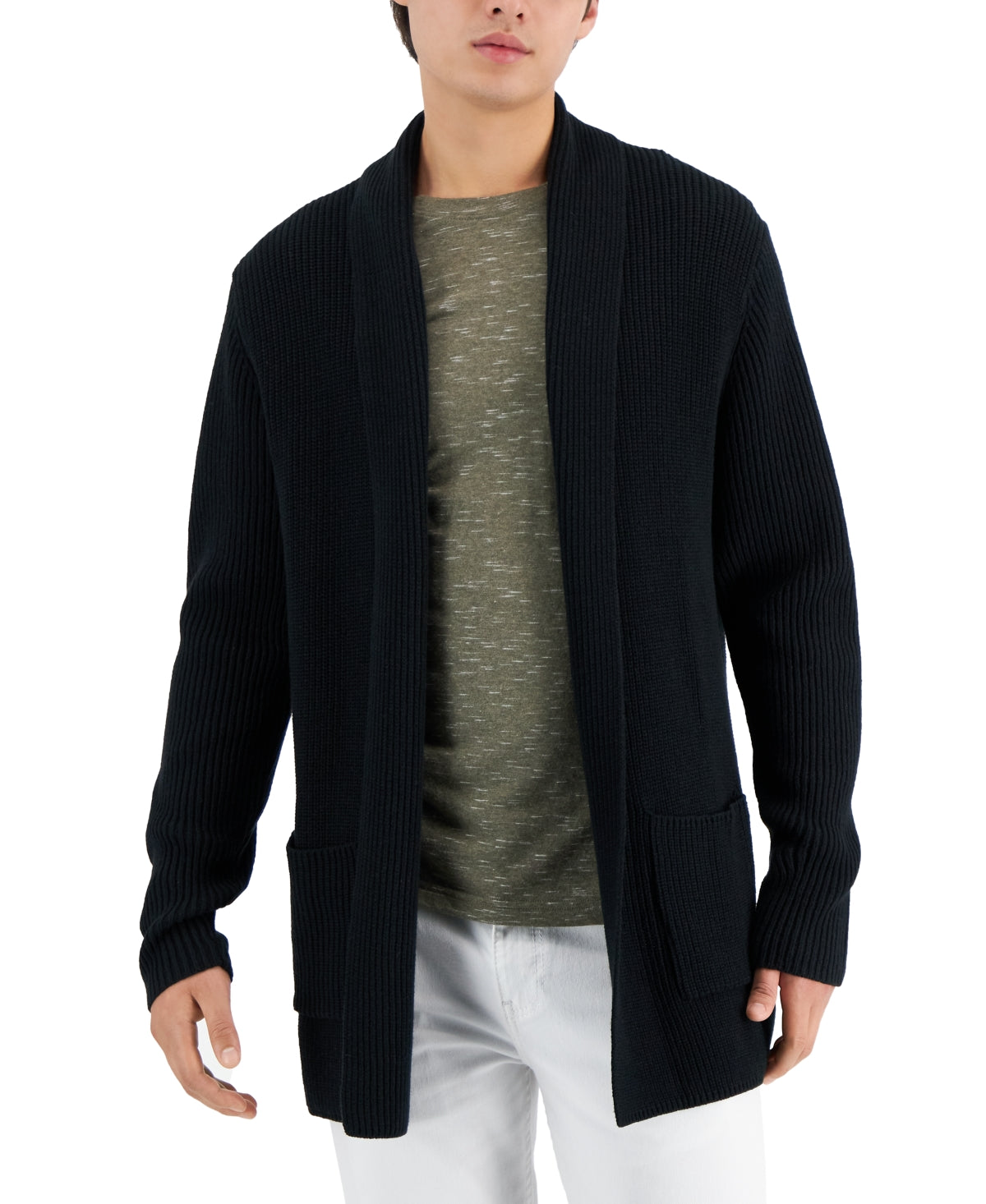 International Concepts Men's Long Ribbed Cardigan Black Large