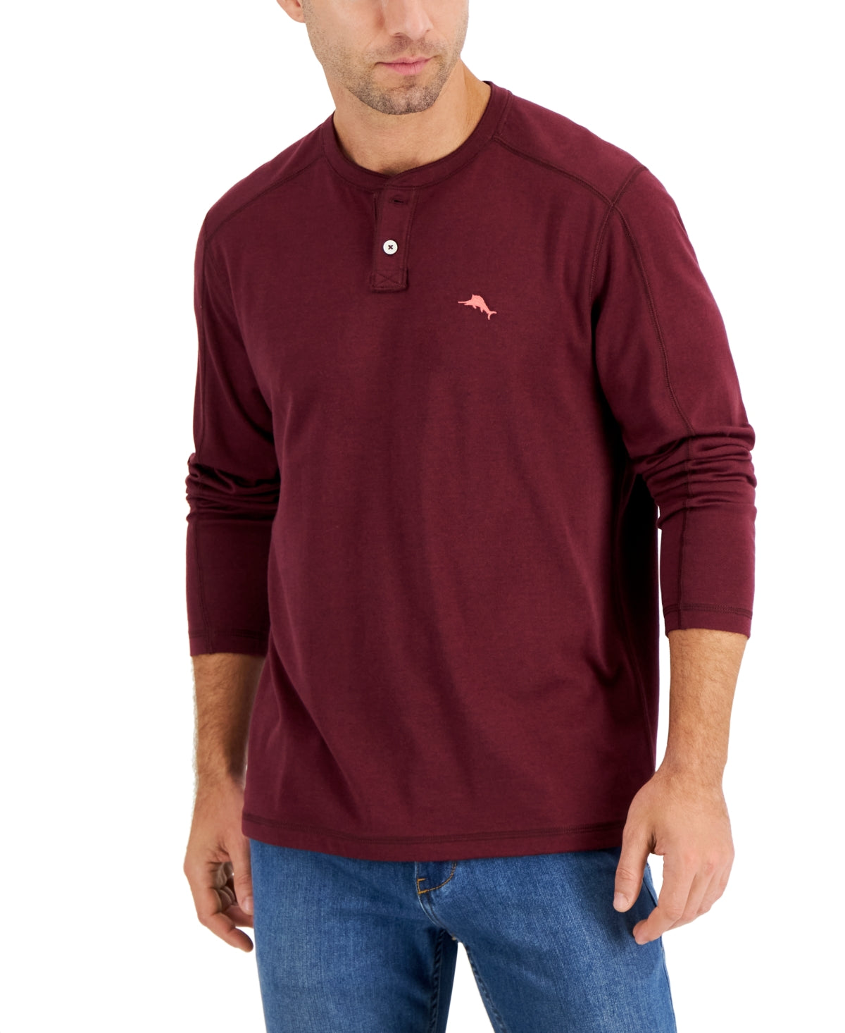 Tommy Bahama Men's Paradise Alley Henley Shirt Red Small Meritage Wine