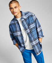 And Now This Men's Regular Fit Blue Plaid Flannel Button Up Shirt Medium