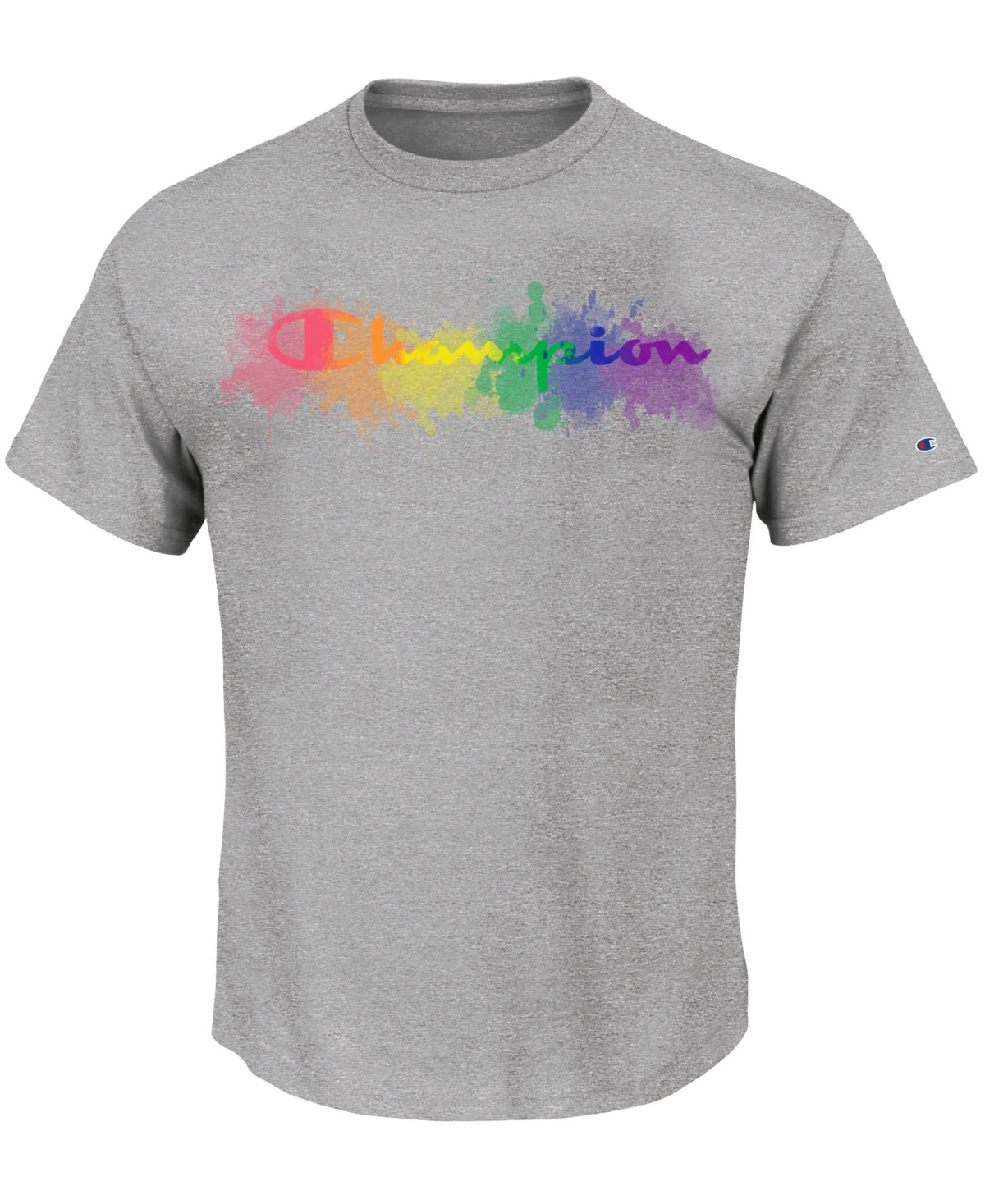 Champion Mens Short Sleeve T Shirt Pride Splatter Logo Grapic Heather Grey 3XL