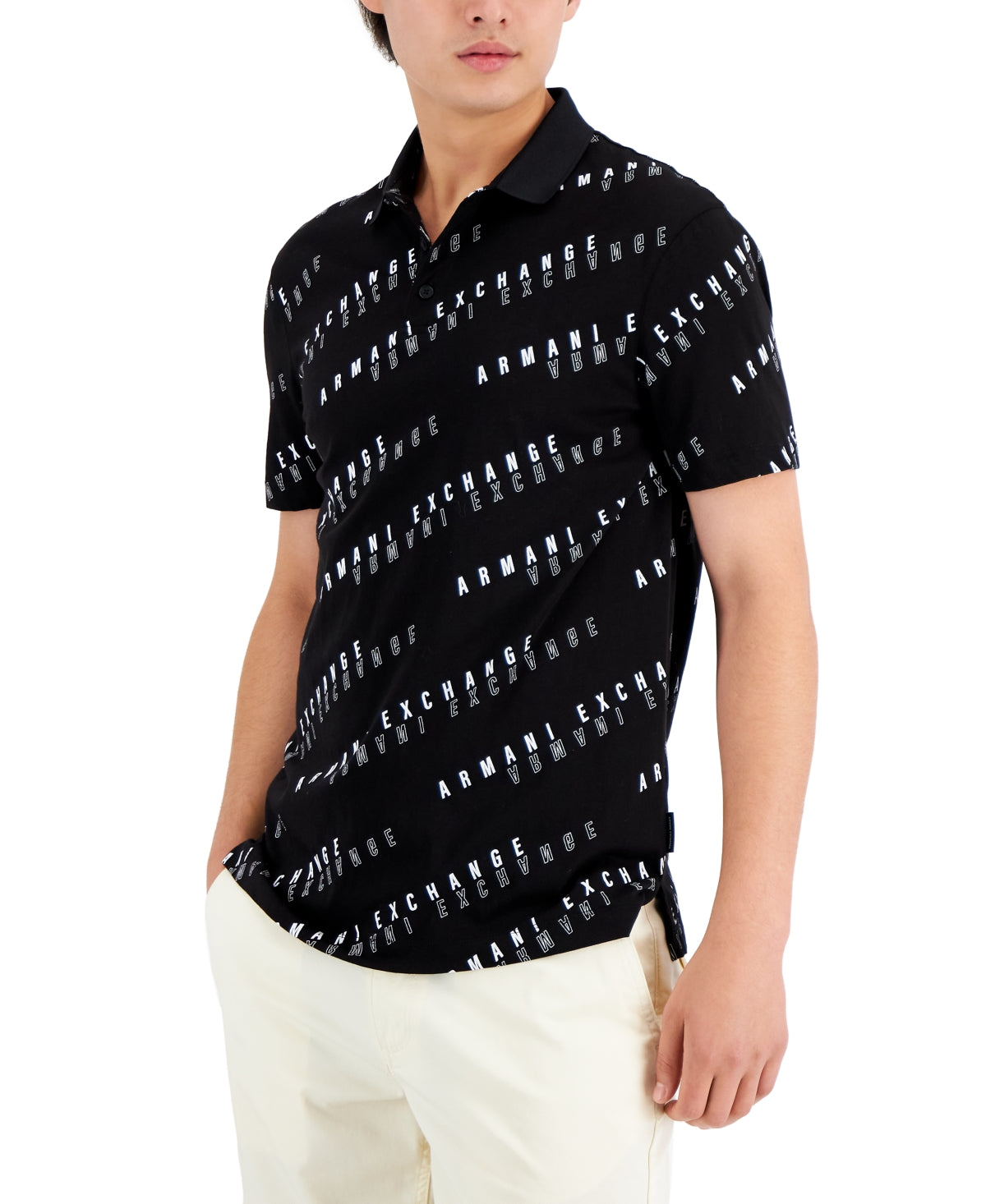 AX Armani Exchange Mens Gray Logo Polo Button Down Shirt Charcoal Medium