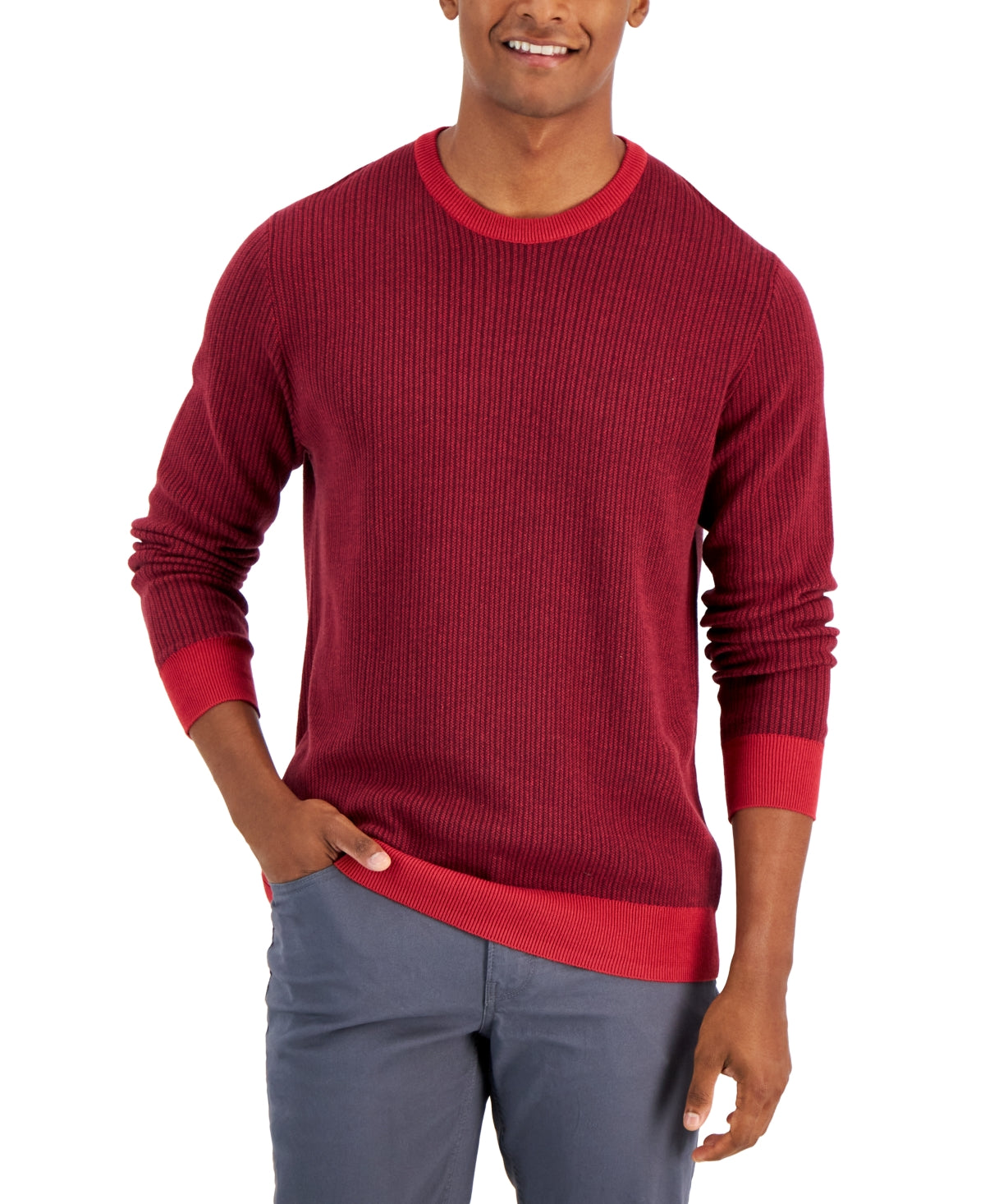 Club Room Men's Two-Tone Crewneck Sweater Red Small