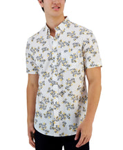 Men's Floral Print Cotton Shirt Club Room White Medium